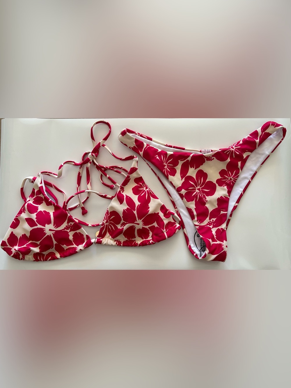 Pink Floral Bikini Set - Triangle Top & Classic Bottoms